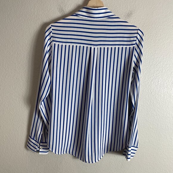 Express Womens Portofino Shirt Womens XS Slim Fit Blue White Striped Button Up - Picture 7 of 7